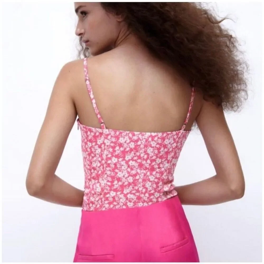Zara Corset Bodysuit Ditsy Floral Print Sz M Cottagecore Festival Romantic